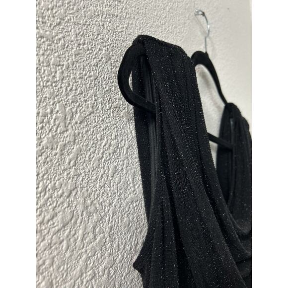 VTG Alex Evenings Cowl Neck Maxi Dress Womens 12‎ Black Metallic Gown Y2K Gothic - Picture 2 of 9